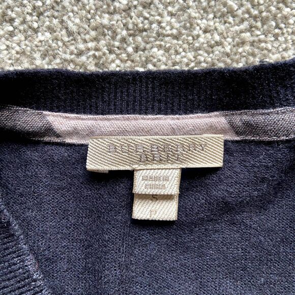 BURBERRY BRIT BLACK CHECKERED V NECK CASHMERE SWEATER SZ SMALL - Picture 2 of 8